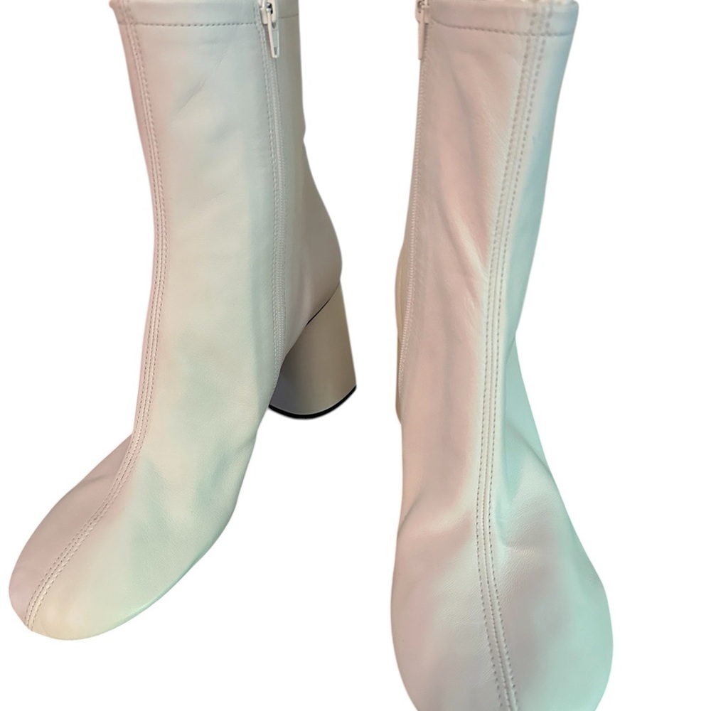 Balenciaga Cream Mid-Calf Block Heel Zip Boots